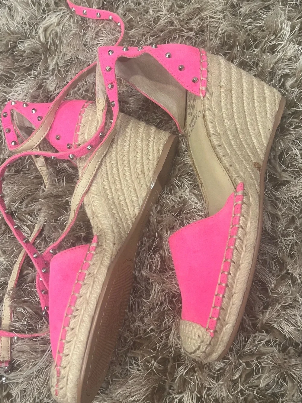 Vince Camuto Bright Pink Studded Espadrille Sandals